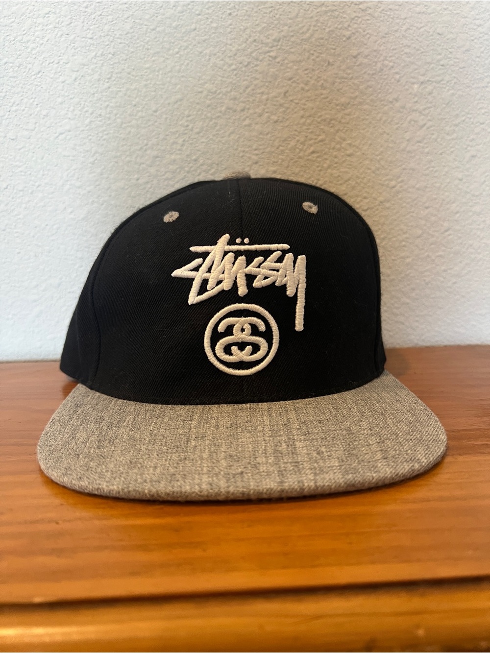 Stussy Black Crown with Gray Heather Brim Snapback Hat